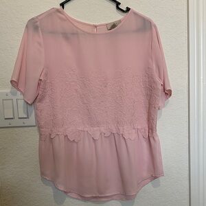 LOFT Pink Floral Embroidered Blouse
